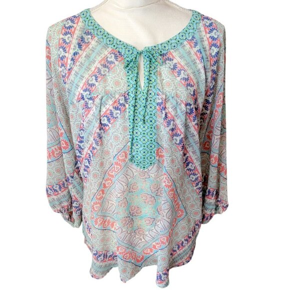 Figueroa & Flower Long Sleeve Boho Casual Light Green Blouse in Size Large - Picture 1 of 4